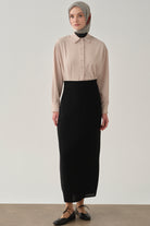 Plikaşe Detaylı Kalem Etek - Siyah TUGBA