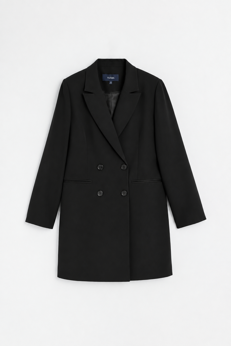 Double-Breasted Collared Jacket with Button Detail - Black