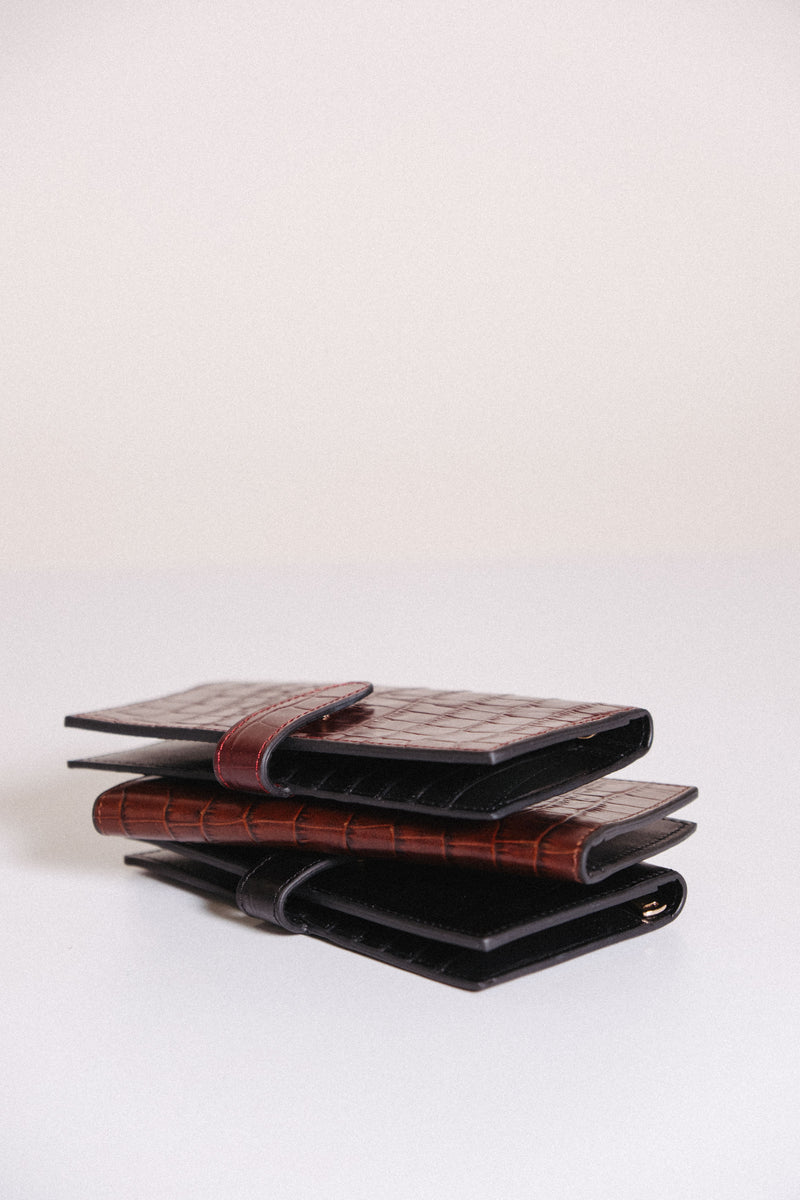 Leather Crocodile Wallet - Burgundy