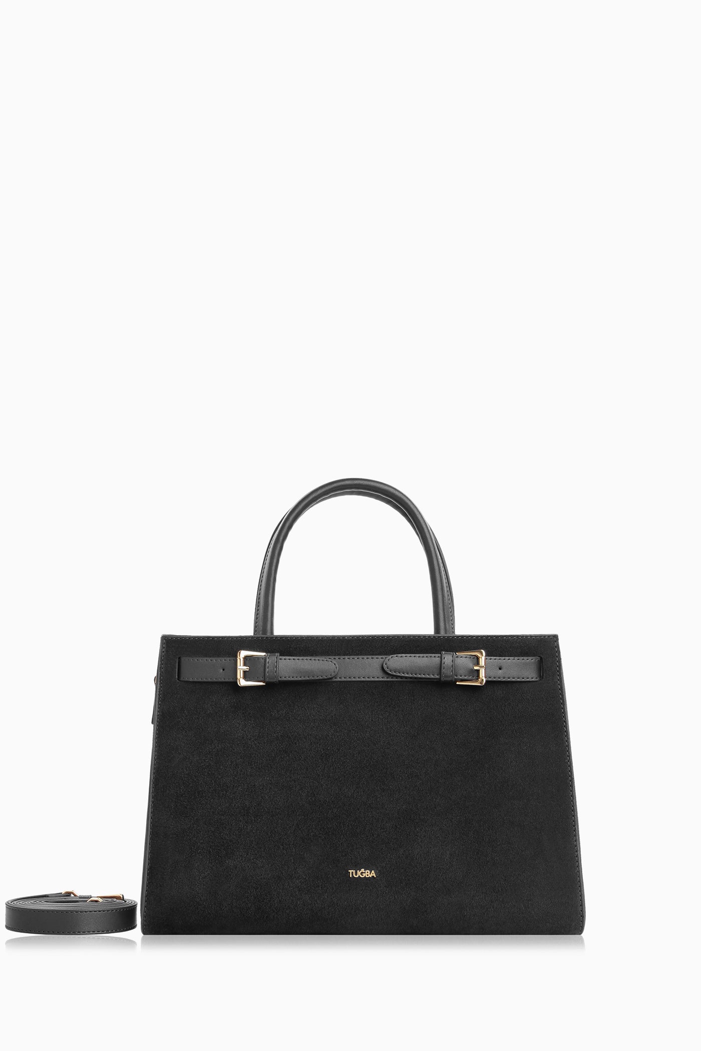 Kemer Detaylı Süet Çanta - Siyah TUGBA