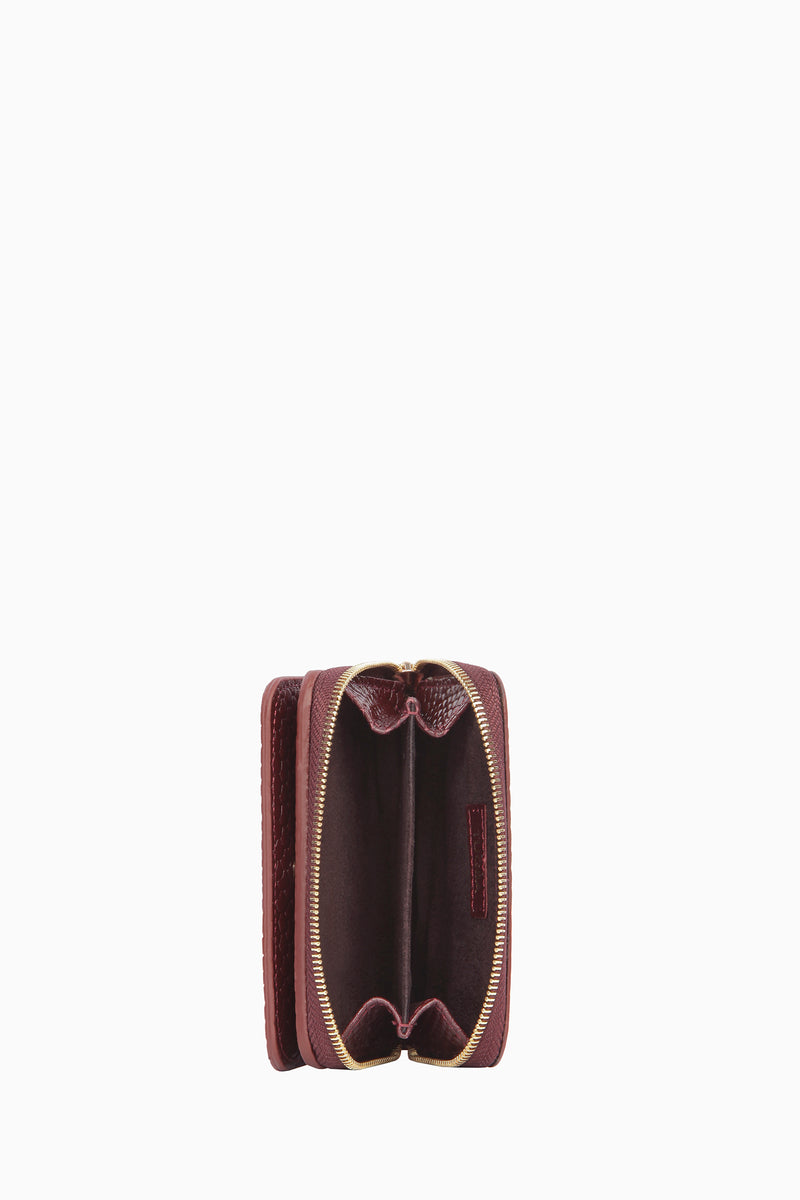 Çıtçıtlı Mini Deri Cüzdan - Bordo TUGBA