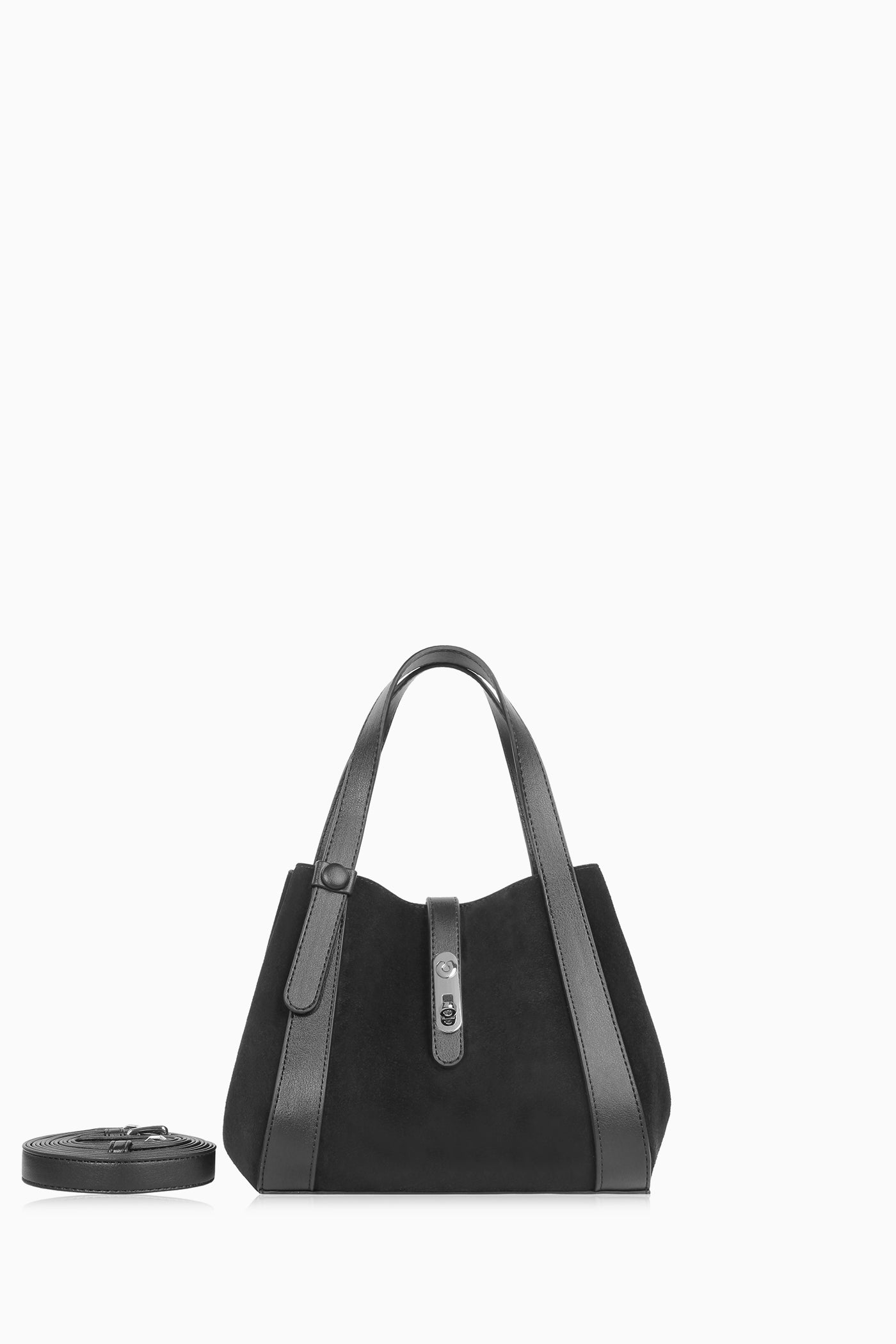 Suede Bag with Middle Leather Belt - Black – TUĞBA