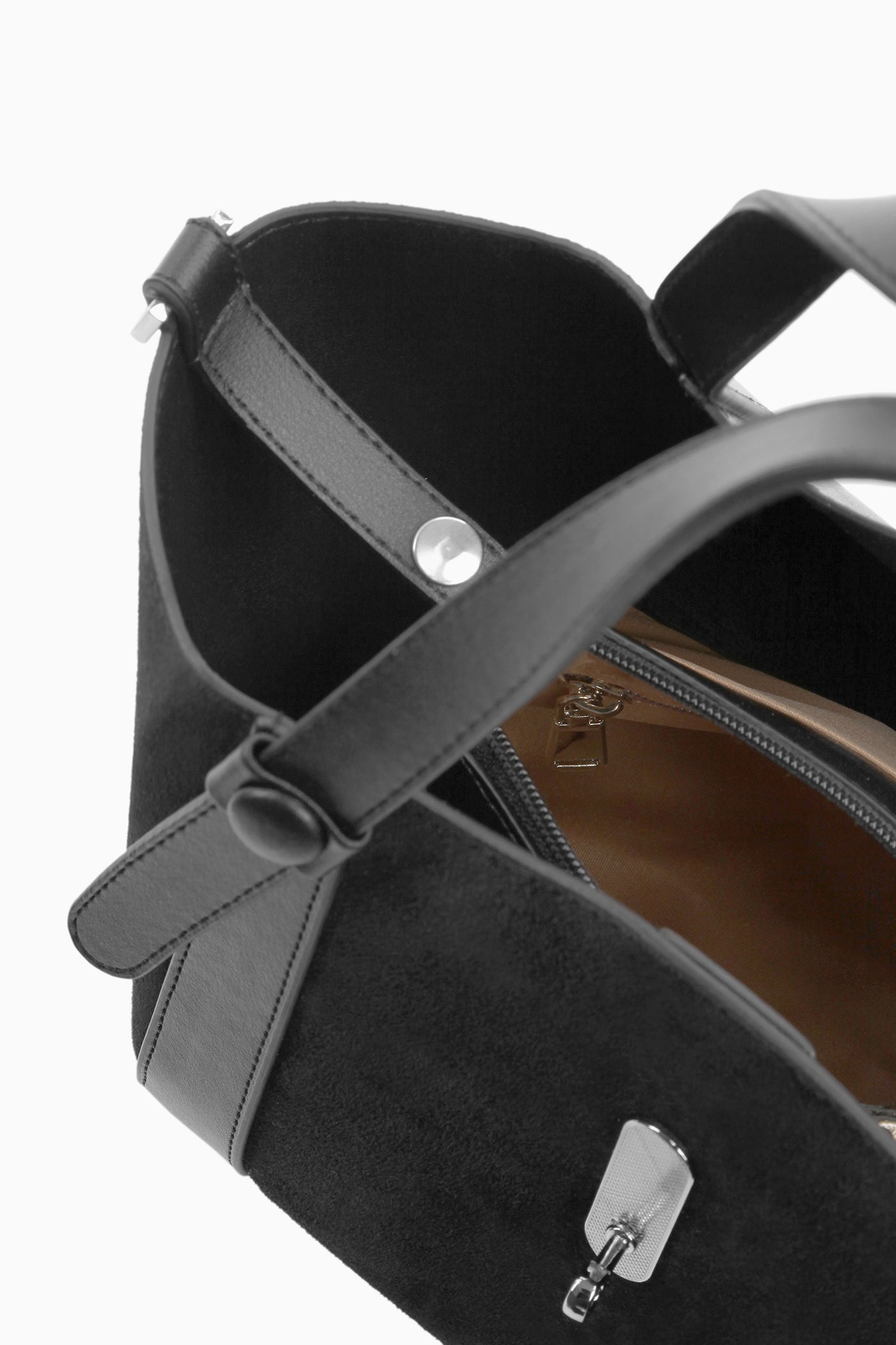 Suede Bag with Middle Leather Belt - Black – TUĞBA