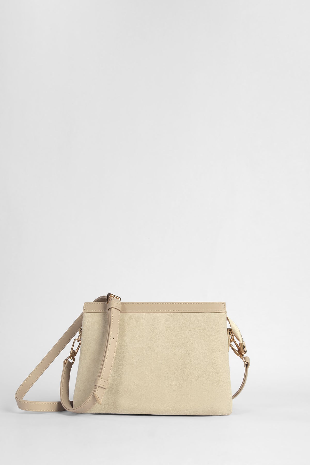 Genuine Suede Leather Crossbody Bag - Biscuit