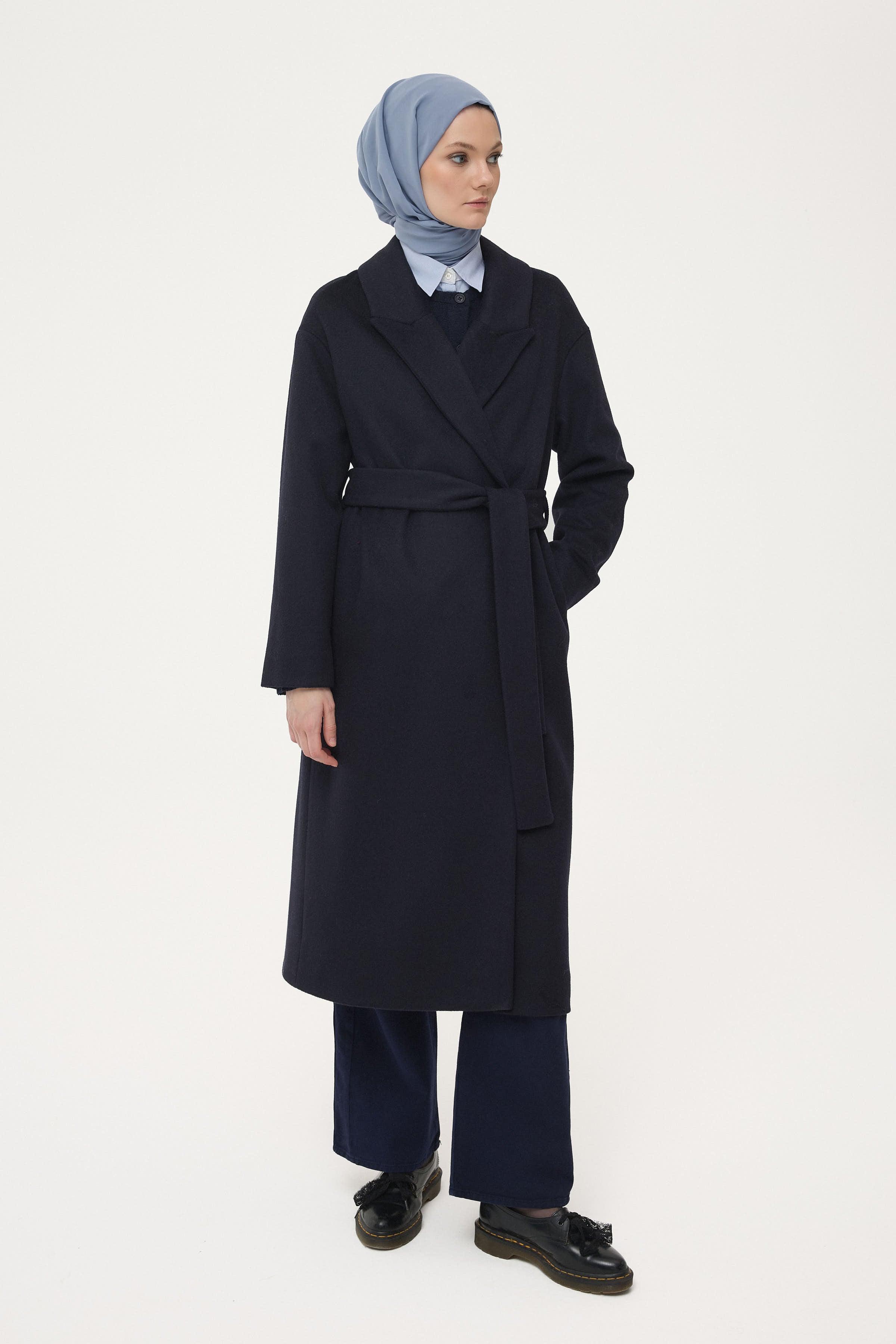 Wool Blend Belted Coat – TUĞBA