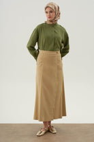 Anvelop Kapamalı Parçalı Etek - Bej TUGBA