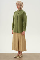 Anvelop Kapamalı Parçalı Etek - Bej TUGBA