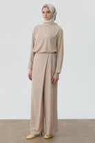 Anvelop Pileli Pantolon - Bej TUGBA