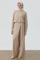 Anvelop Pileli Pantolon - Bej TUGBA