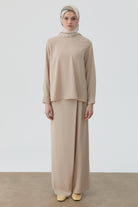 Anvelop Pileli Pantolon - Bej TUGBA