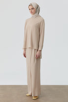 Anvelop Pileli Pantolon - Bej TUGBA