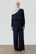 Anvelop Pileli Pantolon - Lacivert TUGBA