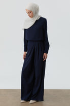 Anvelop Pileli Pantolon - Lacivert TUGBA