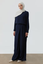 Anvelop Pileli Pantolon - Lacivert TUGBA