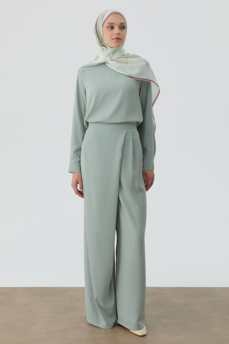 Anvelop Pileli Pantolon - Mint TUGBA