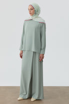 Anvelop Pileli Pantolon - Mint TUGBA