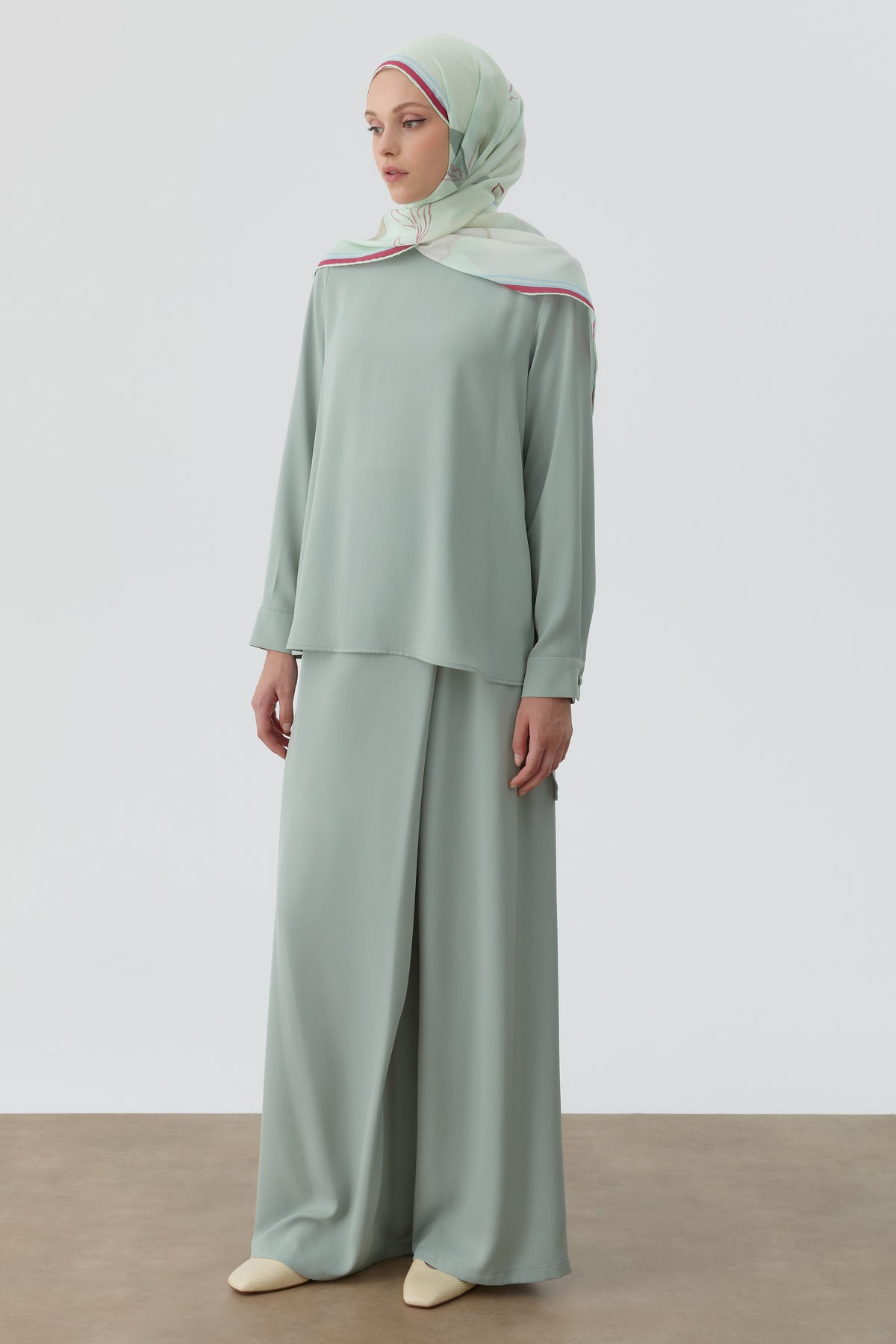 Anvelop Pileli Pantolon - Mint TUGBA