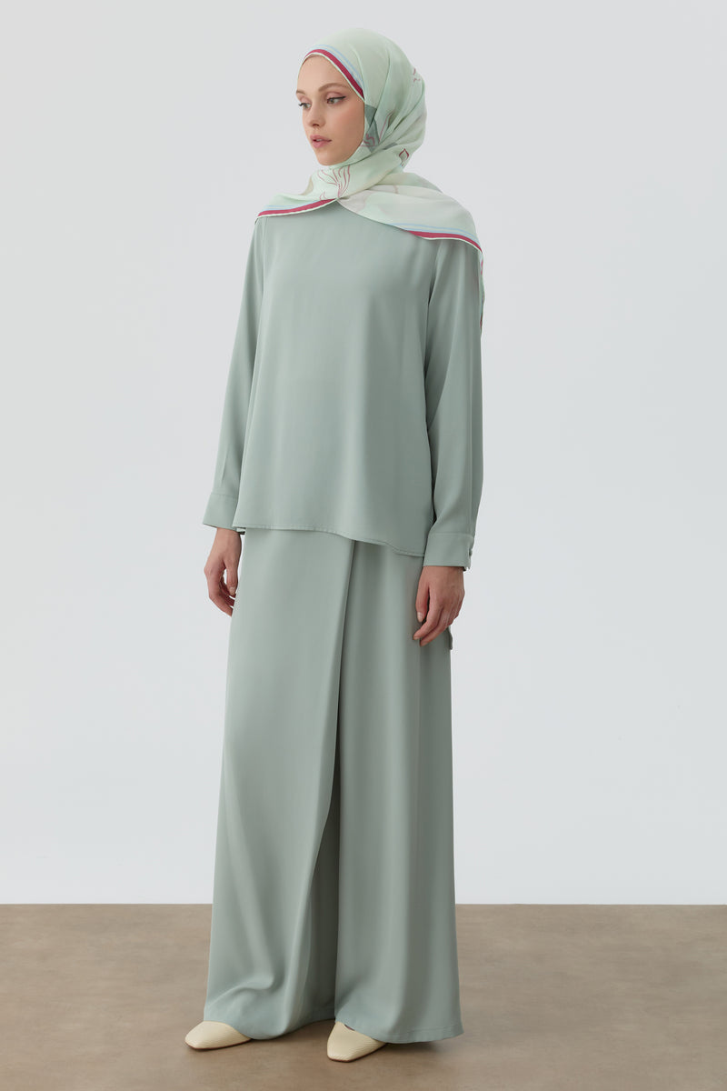 Anvelop Pileli Pantolon - Mint TUGBA