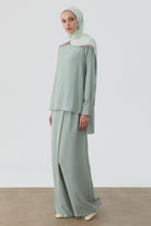 Anvelop Pileli Pantolon - Mint TUGBA