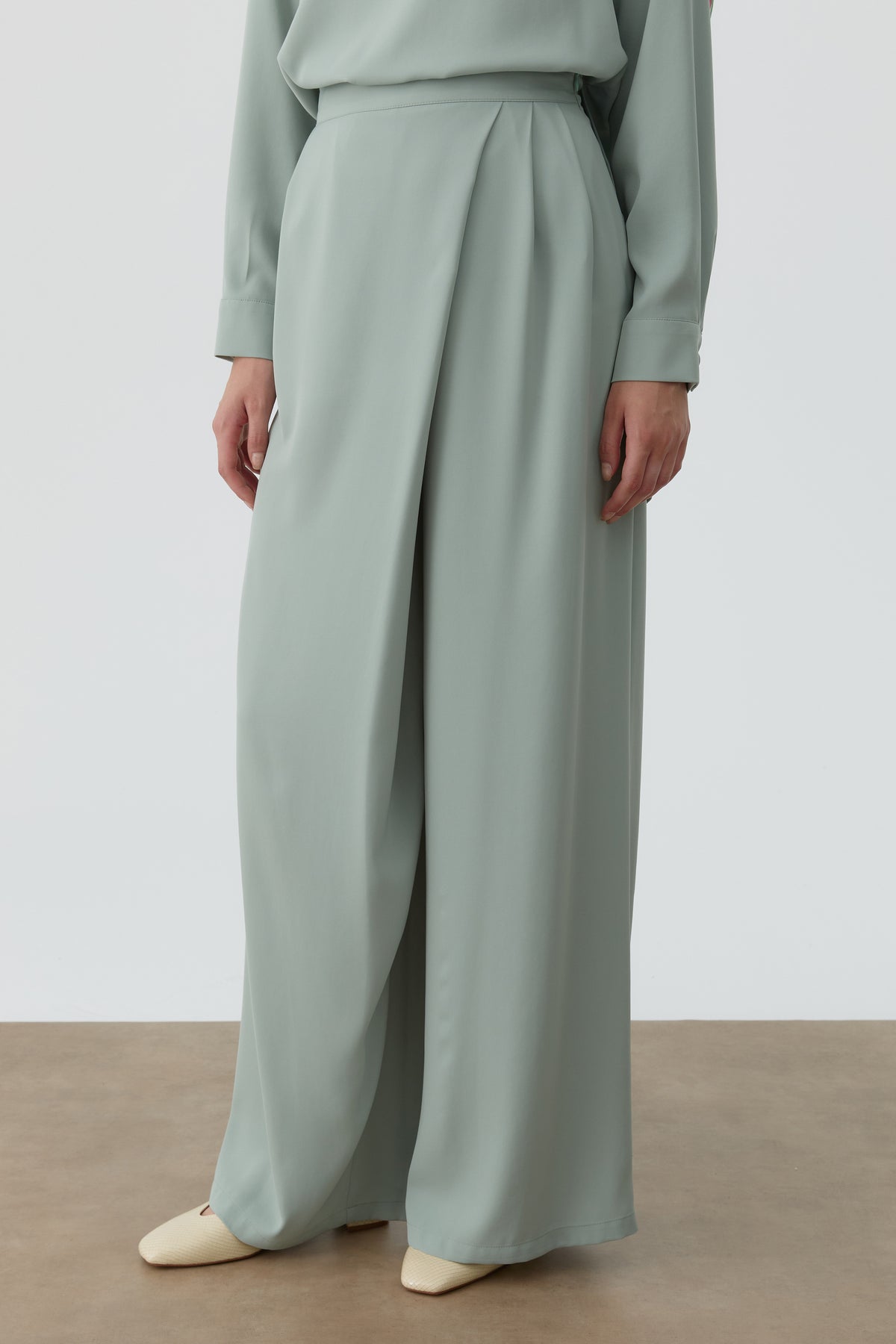 Anvelop Pileli Pantolon - Mint TUGBA