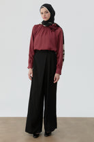 Anvelop Pileli Pantolon - Siyah TUGBA