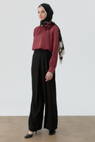 Anvelop Pileli Pantolon - Siyah TUGBA