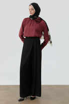 Anvelop Pileli Pantolon - Siyah TUGBA