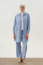 Arka Bel Lastikli Pantolon - Açık Mavi TUGBA