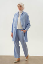 Arka Bel Lastikli Pantolon - Açık Mavi TUGBA