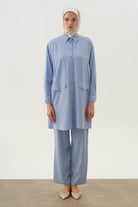 Arka Bel Lastikli Pantolon - Açık Mavi TUGBA