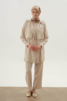 Arka Bel Lastikli Pantolon - Bej TUGBA