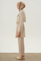 Arka Bel Lastikli Pantolon - Bej TUGBA