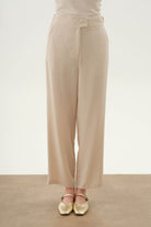 Arka Bel Lastikli Pantolon - Bej TUGBA