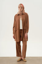 Arka Bel Lastikli Pantolon - Kahve TUGBA