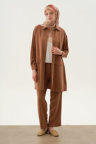 Arka Bel Lastikli Pantolon - Kahve TUGBA