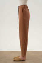 Arka Bel Lastikli Pantolon - Kahve TUGBA