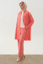 Arka Bel Lastikli Pantolon - Mercan TUGBA