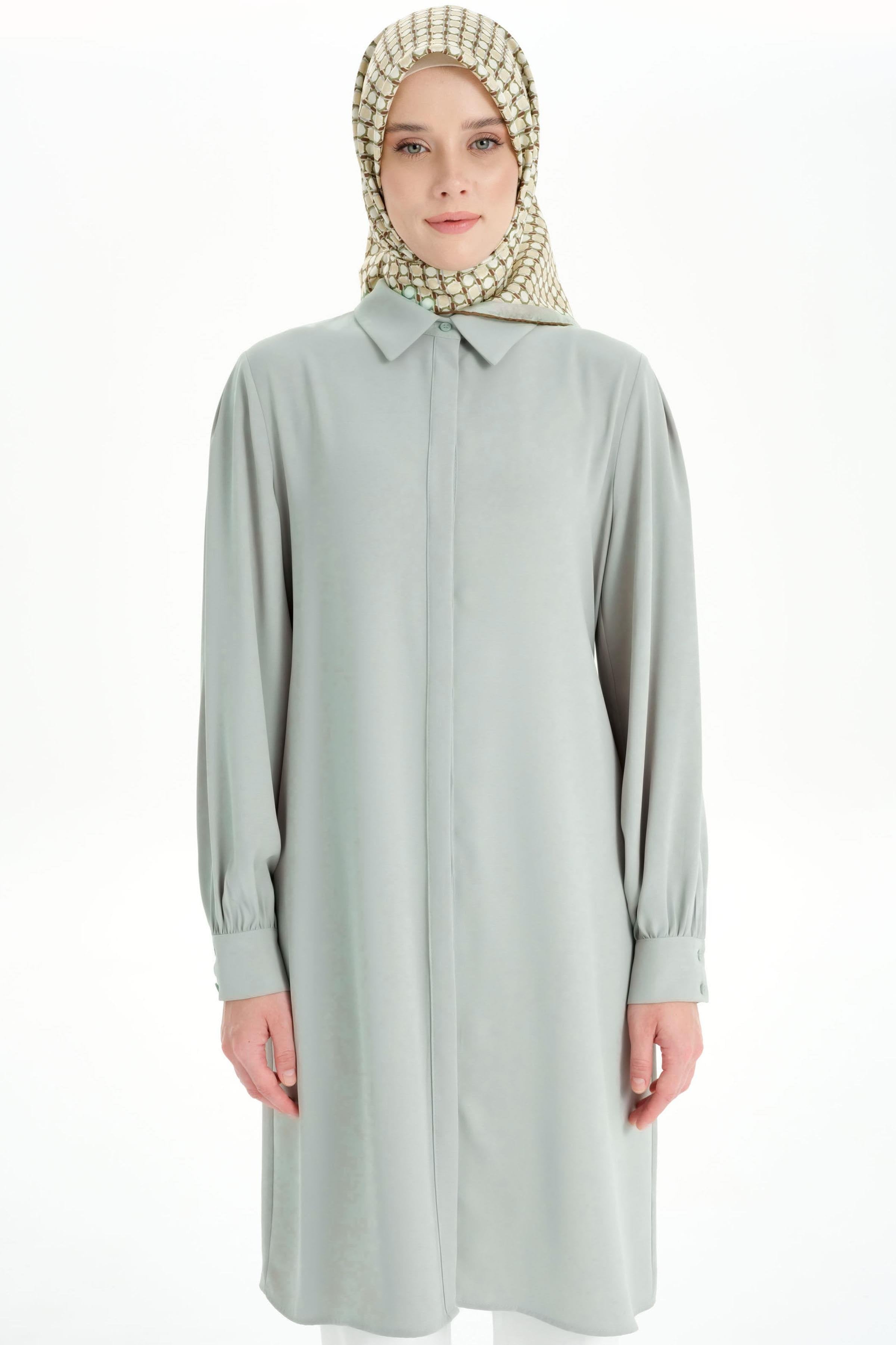 Arkası Pilise Detaylı Tunik - Olive TUGBA