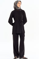 Asimetrik Kol Detaylı Tunik Takım - Siyah TUGBA