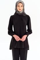 Asimetrik Kol Detaylı Tunik Takım - Siyah TUGBA