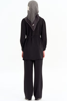 Asimetrik Kol Detaylı Tunik Takım - Siyah TUGBA