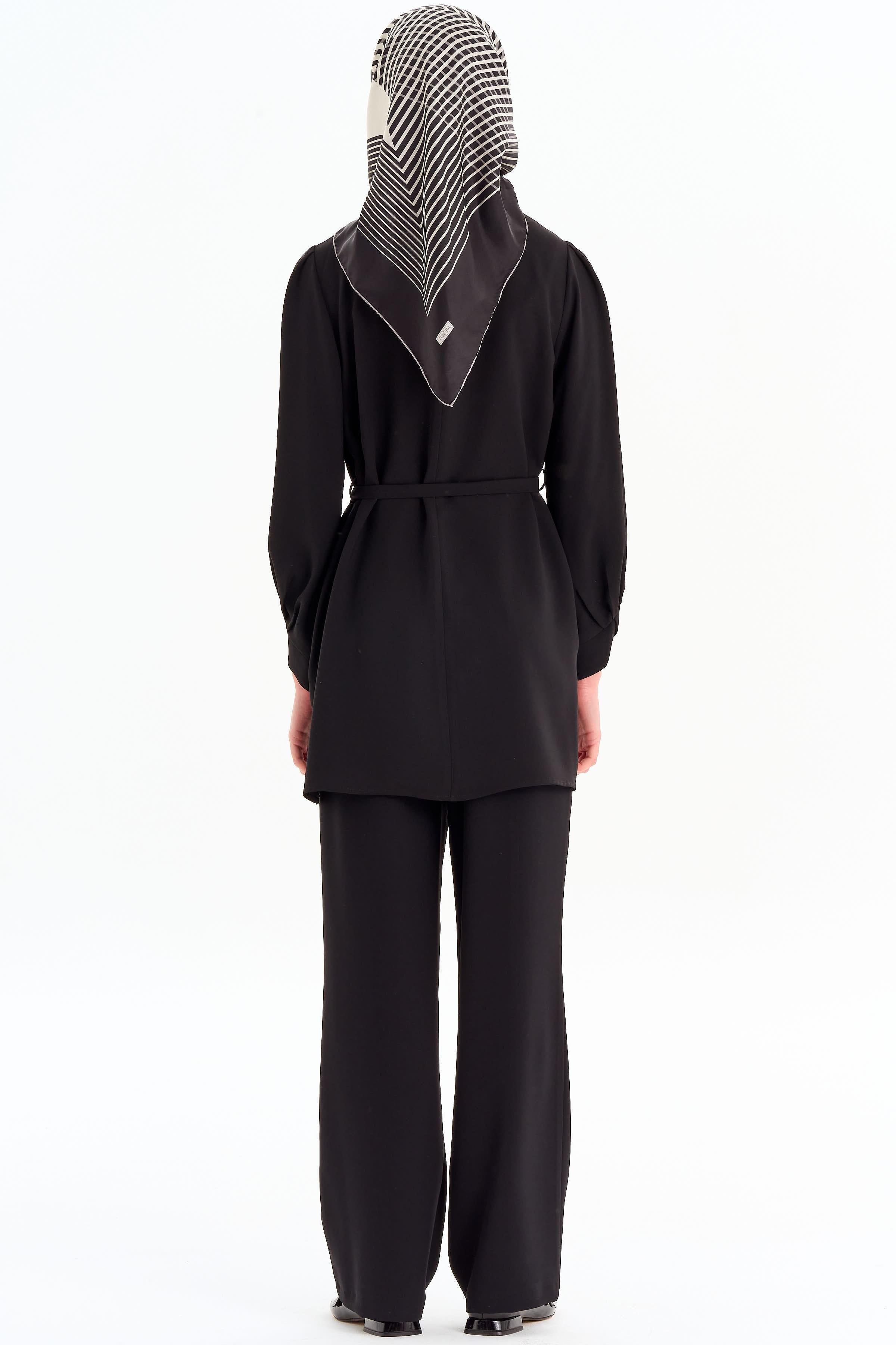 Asimetrik Kol Detaylı Tunik Takım - Siyah TUGBA