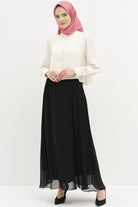 Asimetrik Mini Gömlek Pileli Etek Takım - Ekru - Siyah TUGBA