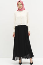 Asimetrik Mini Gömlek Pileli Etek Takım - Ekru - Siyah TUGBA