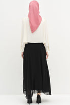 Asimetrik Mini Gömlek Pileli Etek Takım - Ekru - Siyah TUGBA