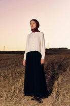 Asimetrik Mini Gömlek Pileli Etek Takım - Ekru - Siyah TUGBA