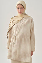 Bağlama Detaylı Çizgili Kimono - Bej TUGBA