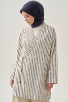 Bağlama Detaylı Çizgili Kimono - İndigo TUGBA