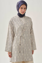 Bağlama Detaylı Çizgili Kimono - İndigo TUGBA