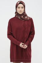 Baklava Desen Triko Tunik - Bordo TUGBA